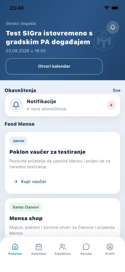 Prikaz mobilne aplikacije e-sistema Mensa Srbije